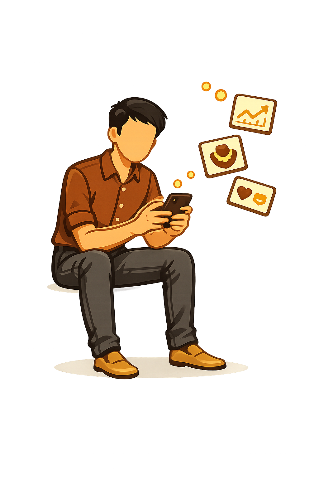 Illustration of a user scrolling a market feed on their phone